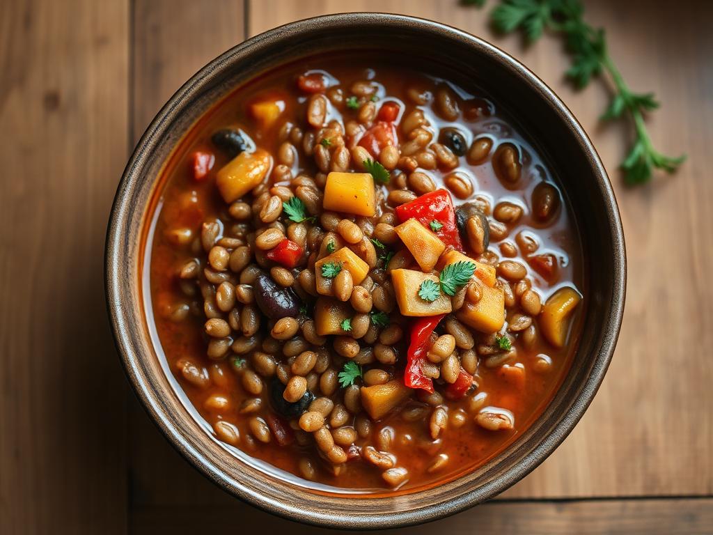 Guiso abundante de lentejas con vegetales